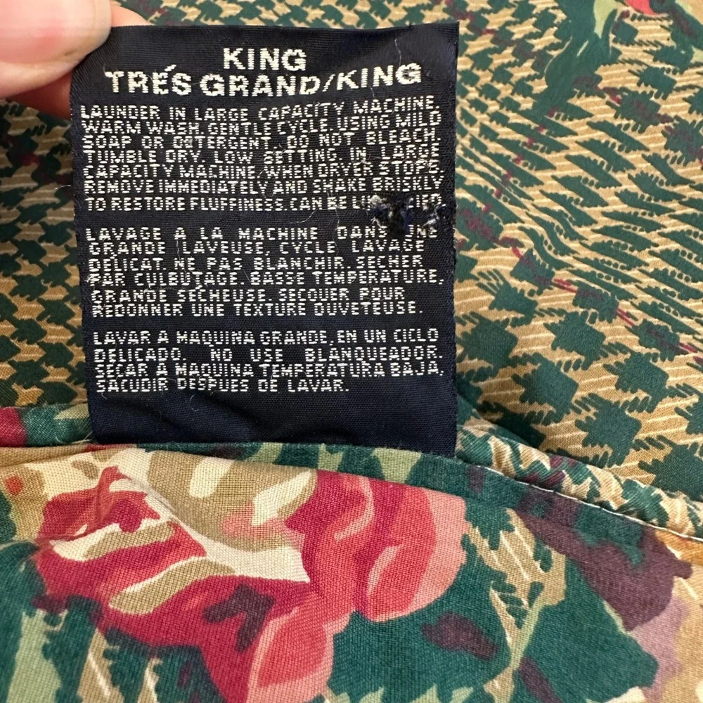 VTG Ralph Lauren Catherine King Comforter‎ 2 Shams Set Green Floral Houndstooth